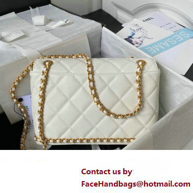 Chanel Grained Calfskin & Gold-Tone Metal Chain Flap Bag AS4489 White 2023 - Click Image to Close